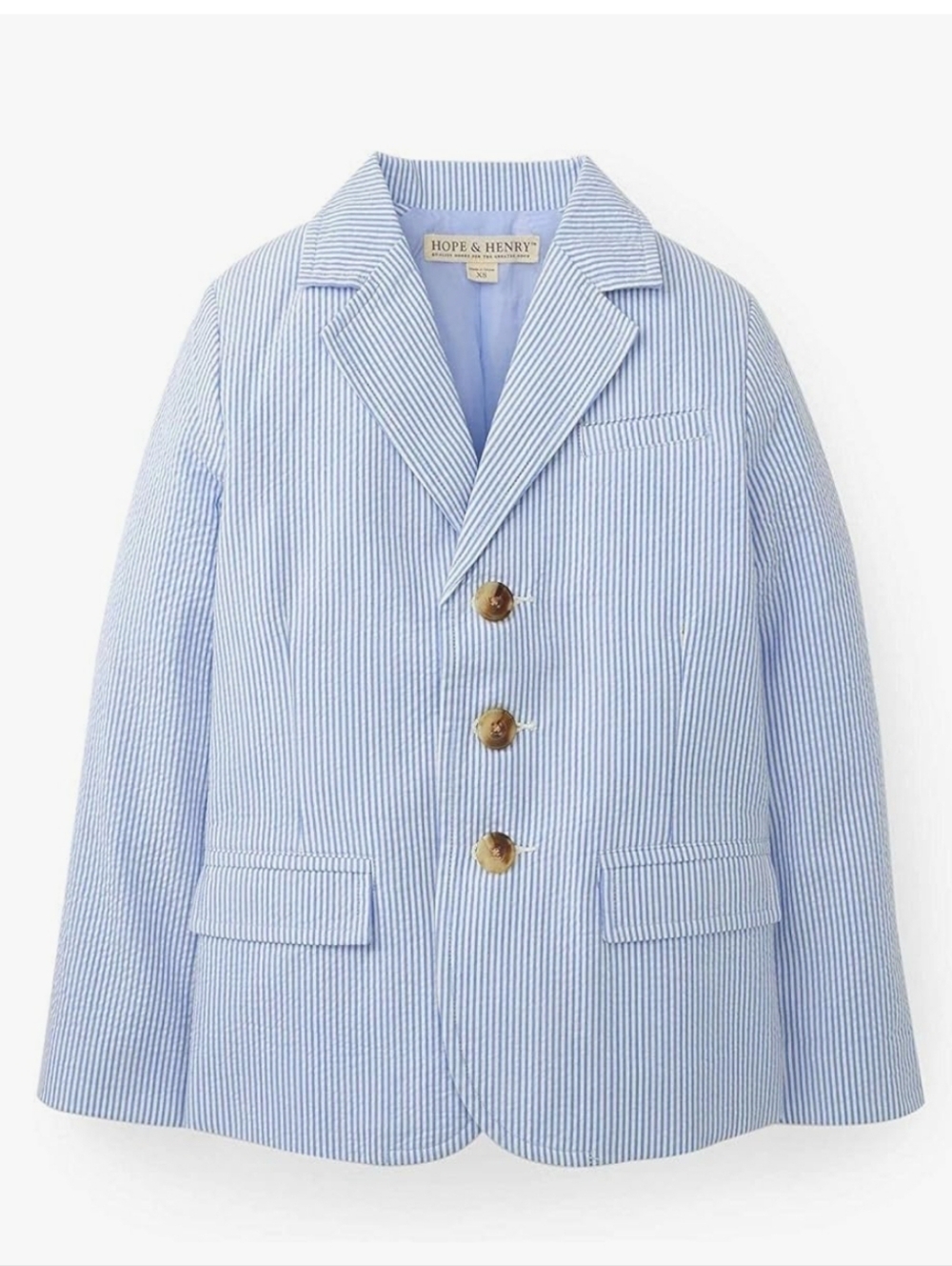 Hope & Henry Boys Youth Small Blazer White Blue Stripes Seersucker Organic